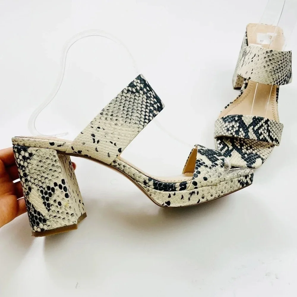 BP Karly Sandals Block Heel Snake Crocodile Print Platform Slide‎ Size 9